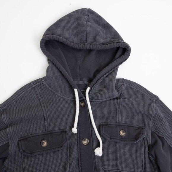 American Eagle Waffle Knit Hooded Jacket Dark Gray Oversized Medium - Picture 4 of 15